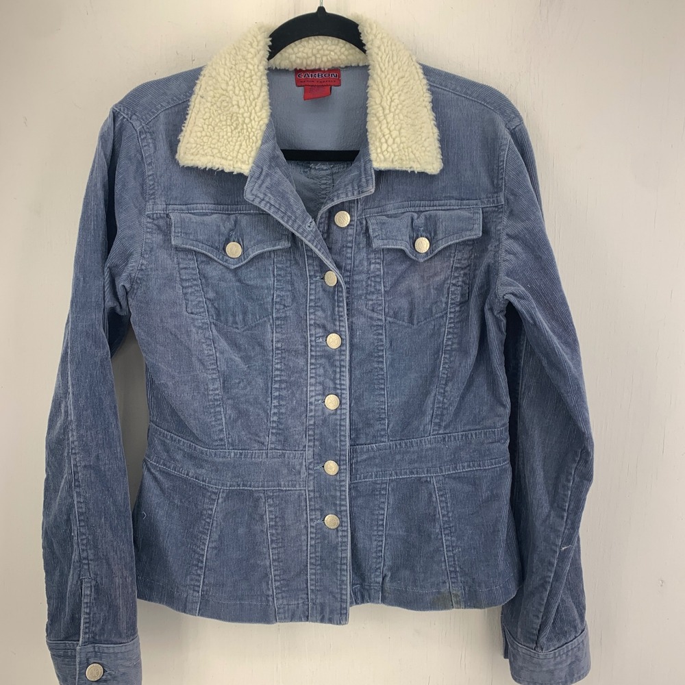 Y2K Carbon Womens Medium Corduroy Trucker Jacket Faux Sherpa Collar Indie Grunge